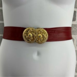 vintage red leather coin belt 80s wide leather belt with gold hardware